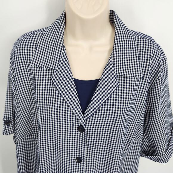 Maggie Barnes 2-in-1 Button Blouse Women's Plus Size 20W Checkered Short Sleeve - Picture 6 of 11